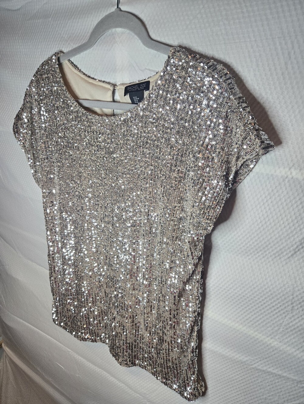 Rachel Zoe Metallic Silver Sequin Short Sleeve Top